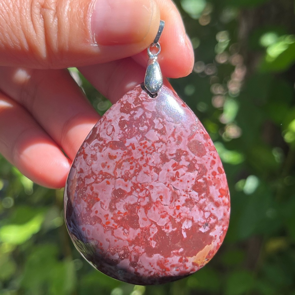 Sterling‎ silver large druzy leopard skin jasper pendant 1541